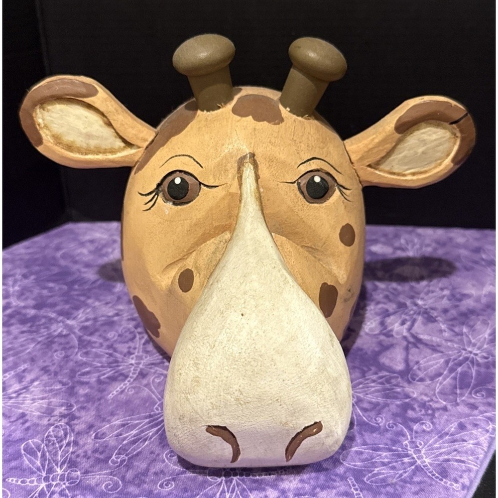 Giraffe Wood 3D Head Bust Home Decor Figure Statue 5 Inch READ